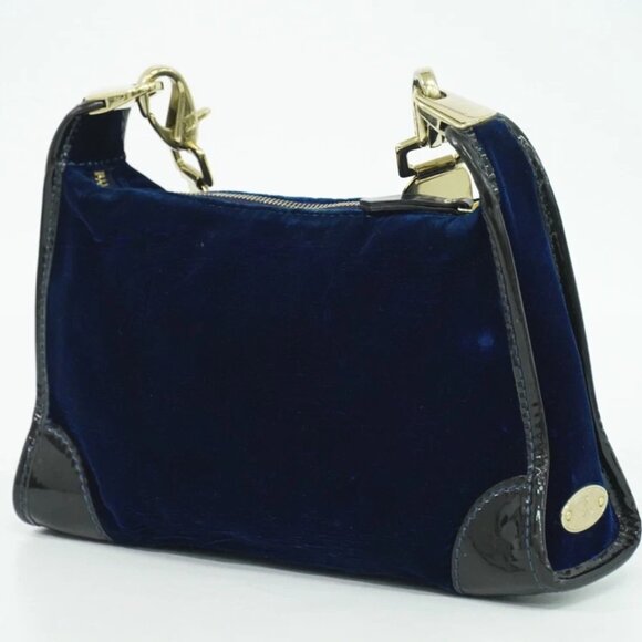 CELINE Velvet Patent Leather Shoulder Bag Blue Gold - Picture 1 of 10